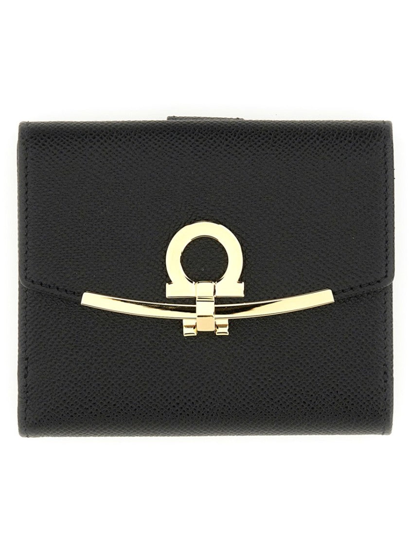Ferragamo Black Calf Leather Gancini Wallet
