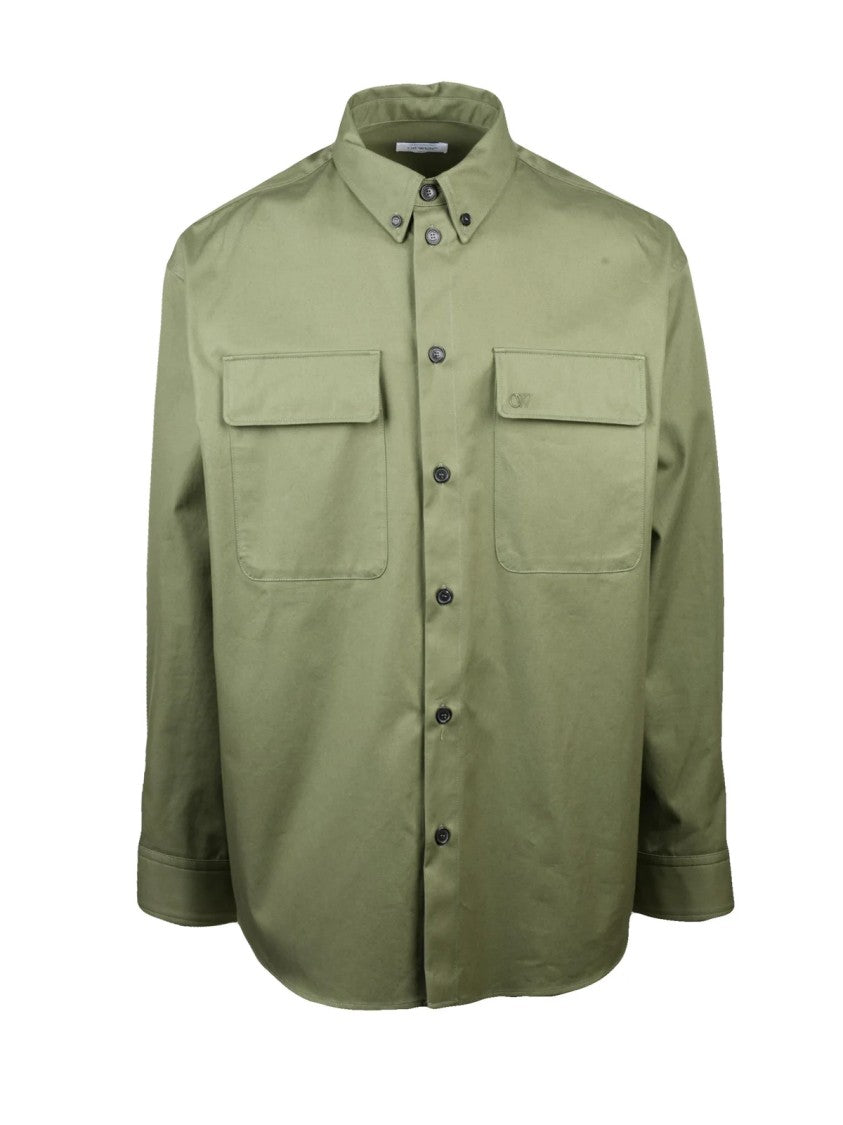 Off-White Military Green Cotton Oversized Shirt