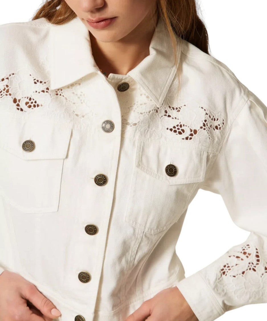 Twin-Set Cropped Jacket With Lace Cut-Out Details
