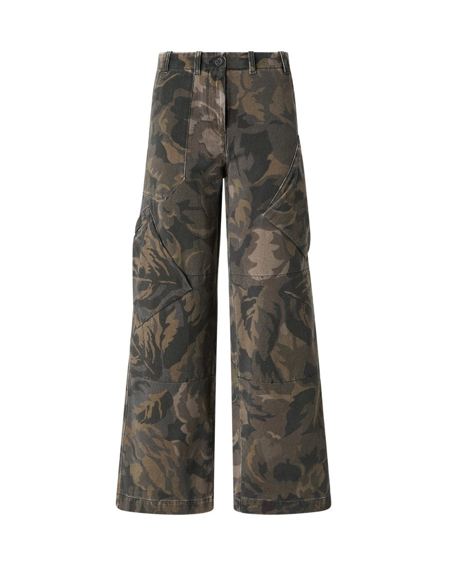 Pinko Floral Camouflage Cotton Wide-Leg Pants