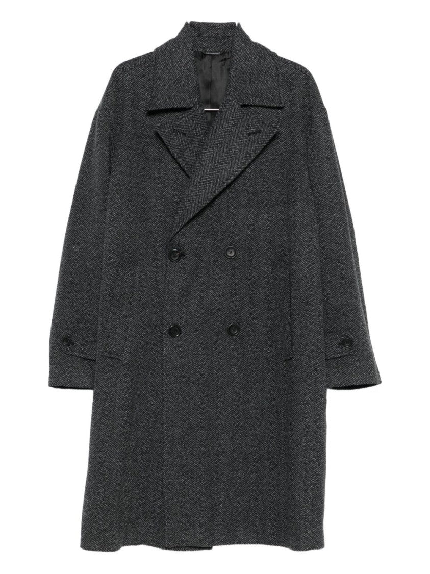 Daniele Alessandrini Double-Breasted Textured Herringbone Overcoat