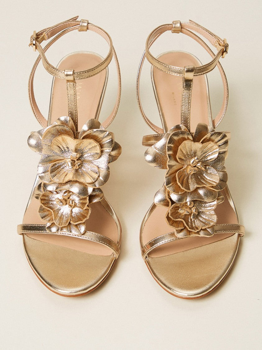 Twin-Set Kitten Heel Sandals With Metallic Gold Finish