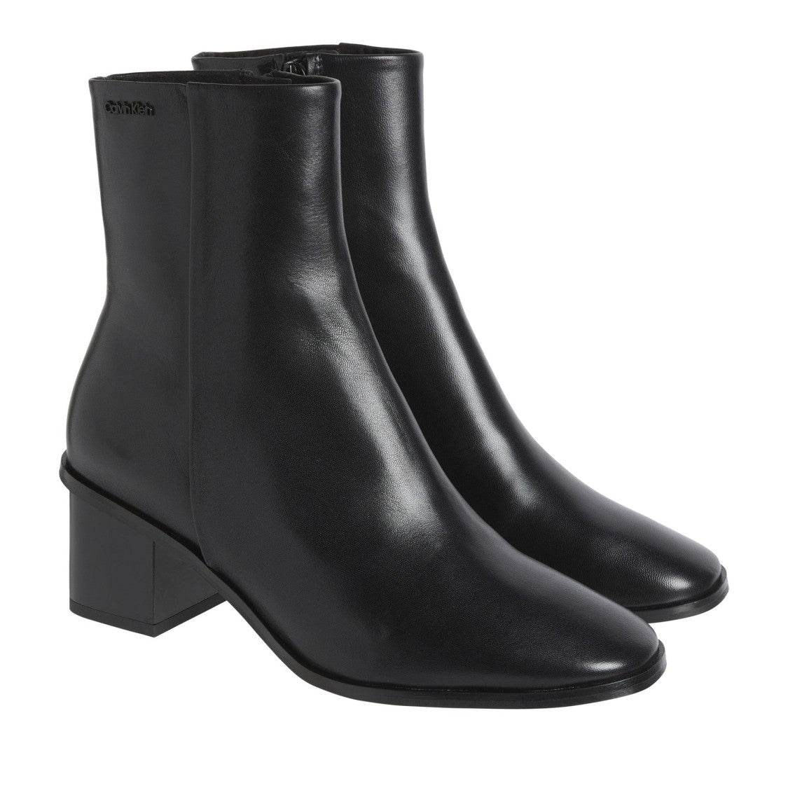 Calvin Klein Black Sleek Polished Block Heel Leather Boots