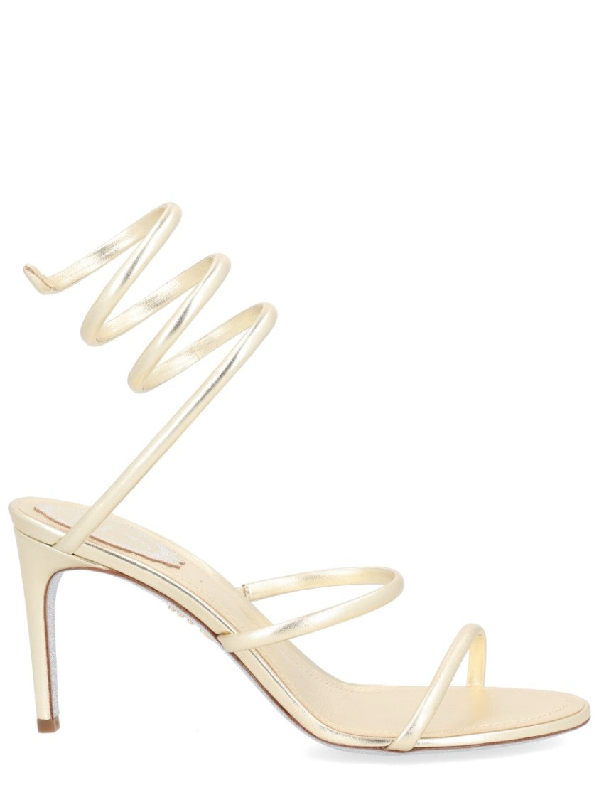 René Caovilla Spiral Ankle Strap Gold Sandals