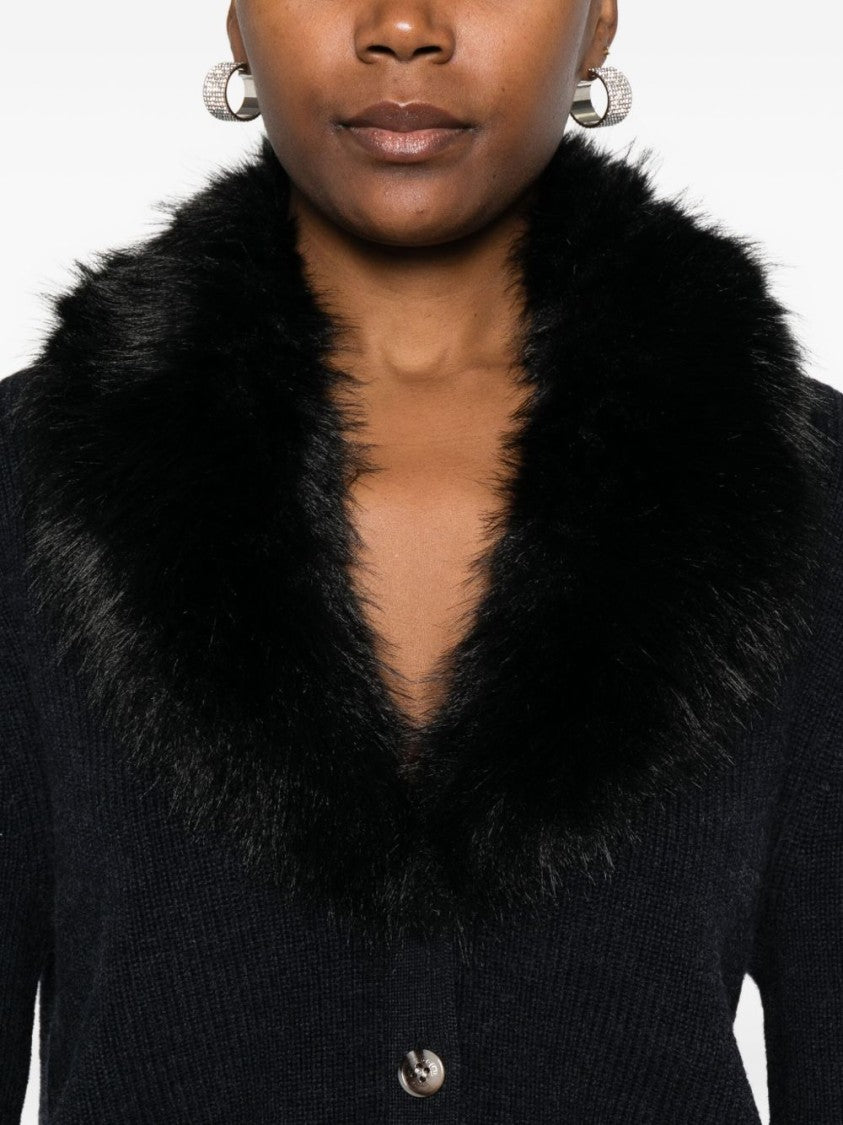 Blugirl Deep V-Neck Sweater With Black Fur Collar