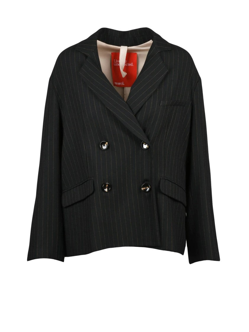 Merci.Live The Unexpected Black Viscose-Blend Double-Breasted Blazer