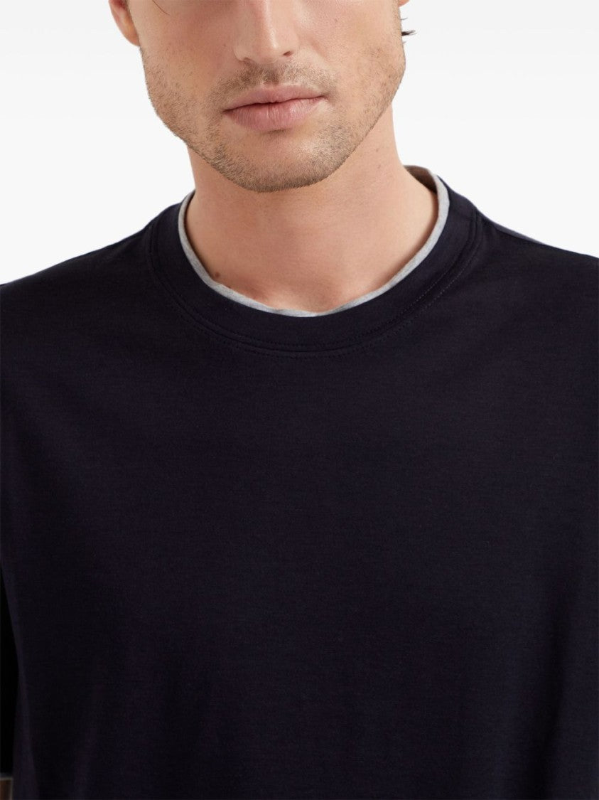 Brunello Cucinelli Short-Sleeved T-Shirt With Crew Neck And Contrasting Trim