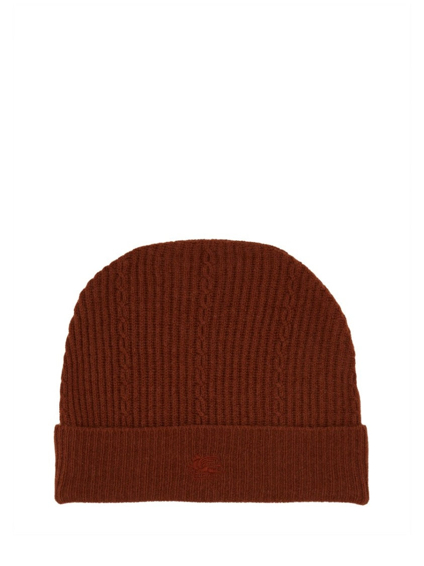 Etro Ribbed Burgundy Beanie Hat