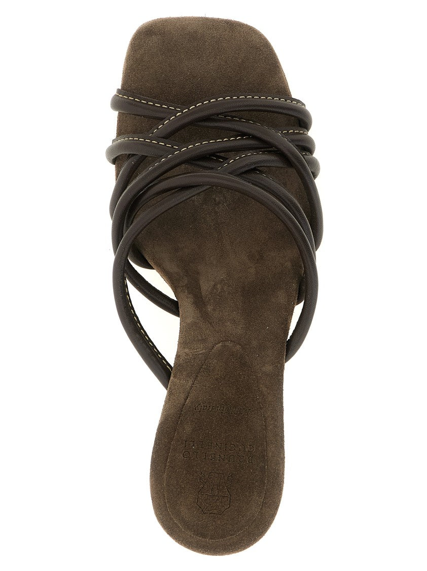 Brunello Cucinelli Leather Sandals With Contrast Stitching And Suede Insole