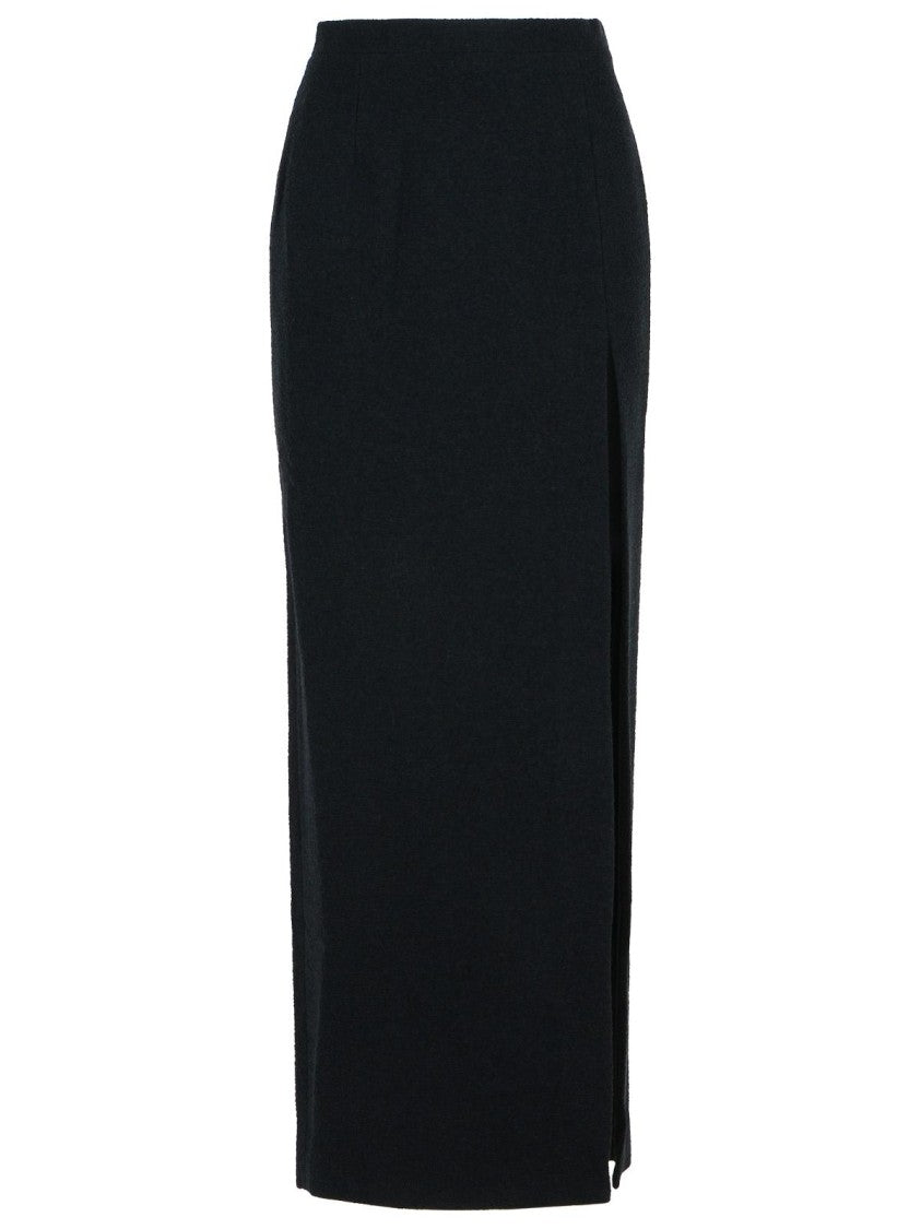 Alessandra Rich Long Skirt In Black Virgin Wool Blend