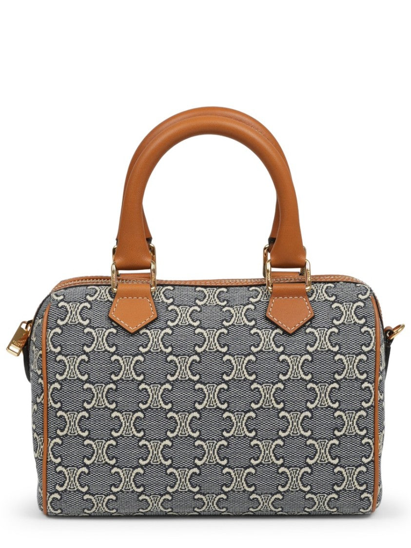 Celine Structured Grey Handbag With Gold-Tone Hardware And Detachable Strap