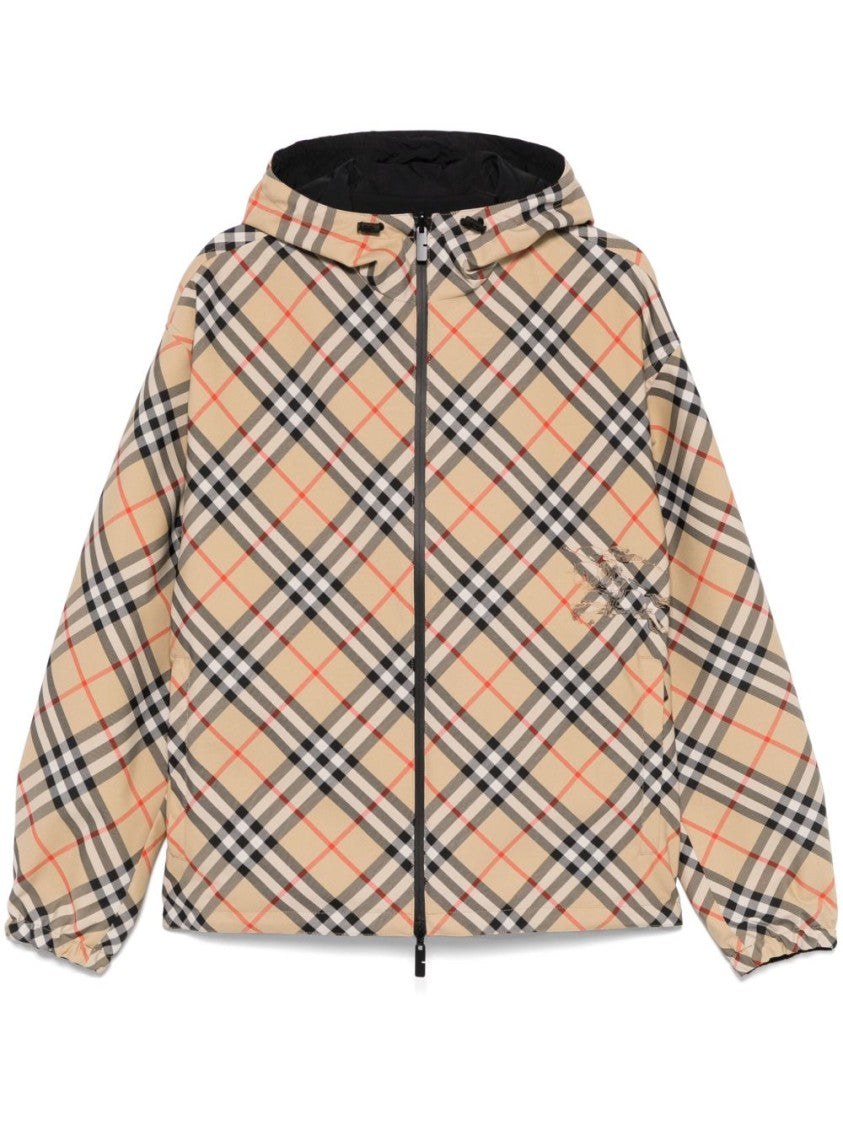 Burberry Check Print Jacket With Drawstring Hood