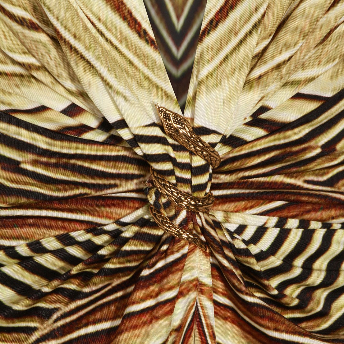 Roberto Cavalli Maxi Dress With Radiating Stripe Pattern And Gold-Tone Snake Detail
