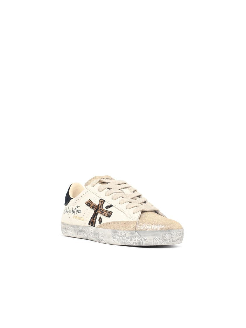 Premiata White Stevend Leather Low-Top Sneakers