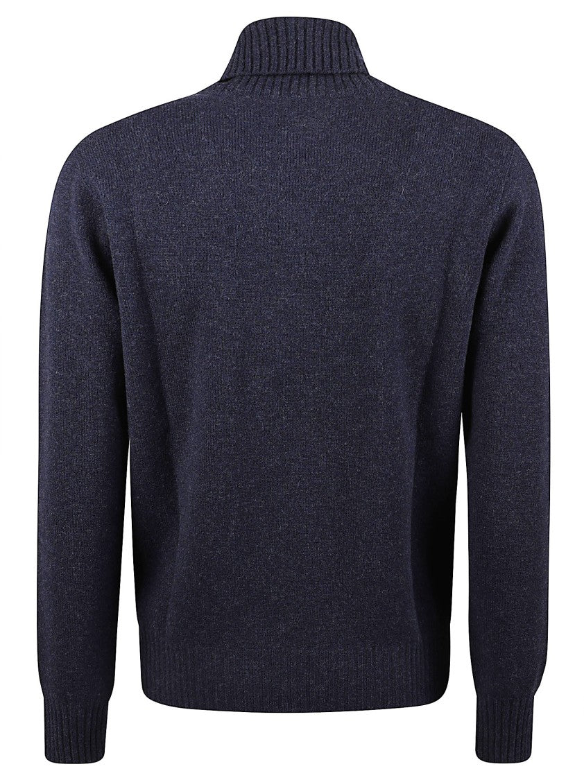 Altea Smooth Knit Blue Virgin Wool Turtleneck Sweater