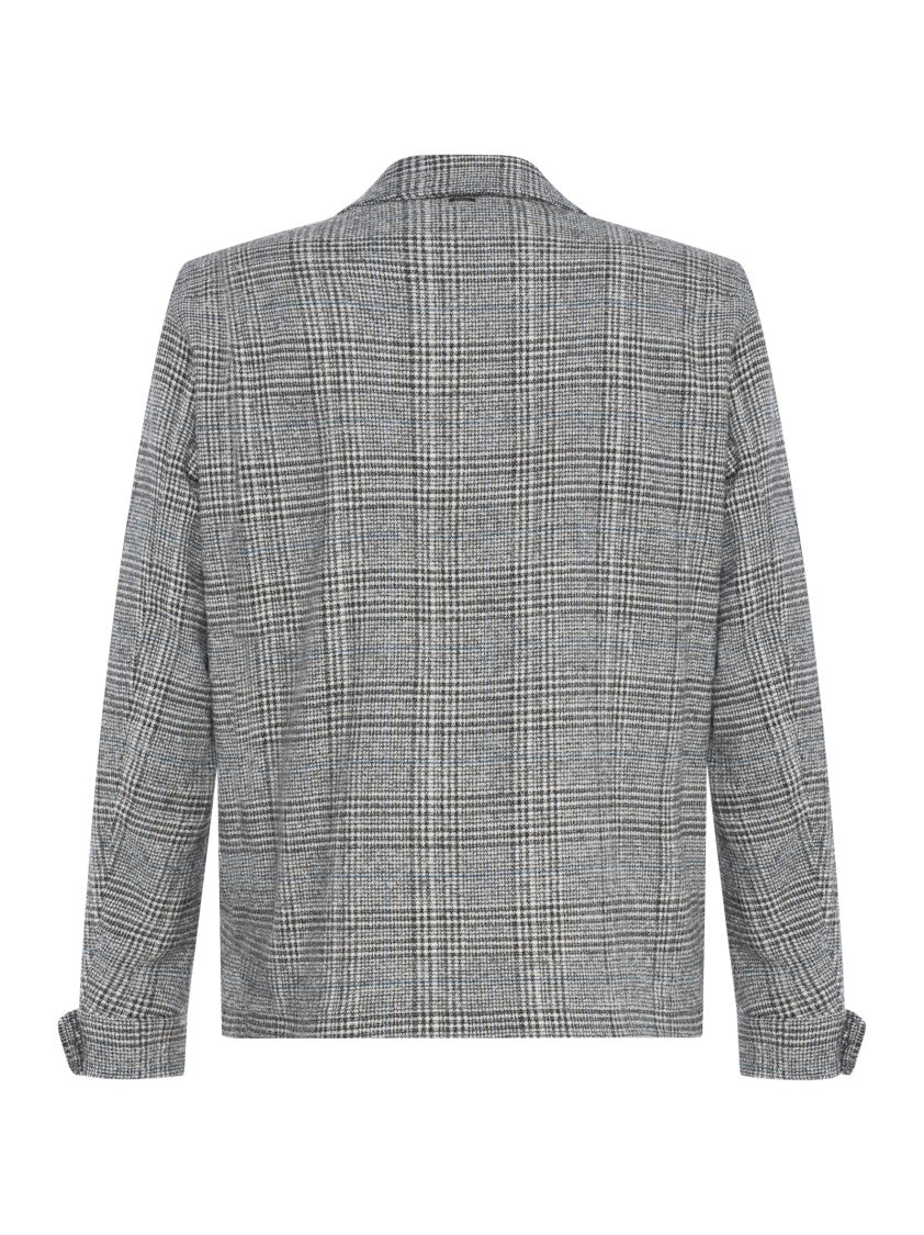 Herno Single-Breasted Blazer In Prince Of Wales Wool Blend