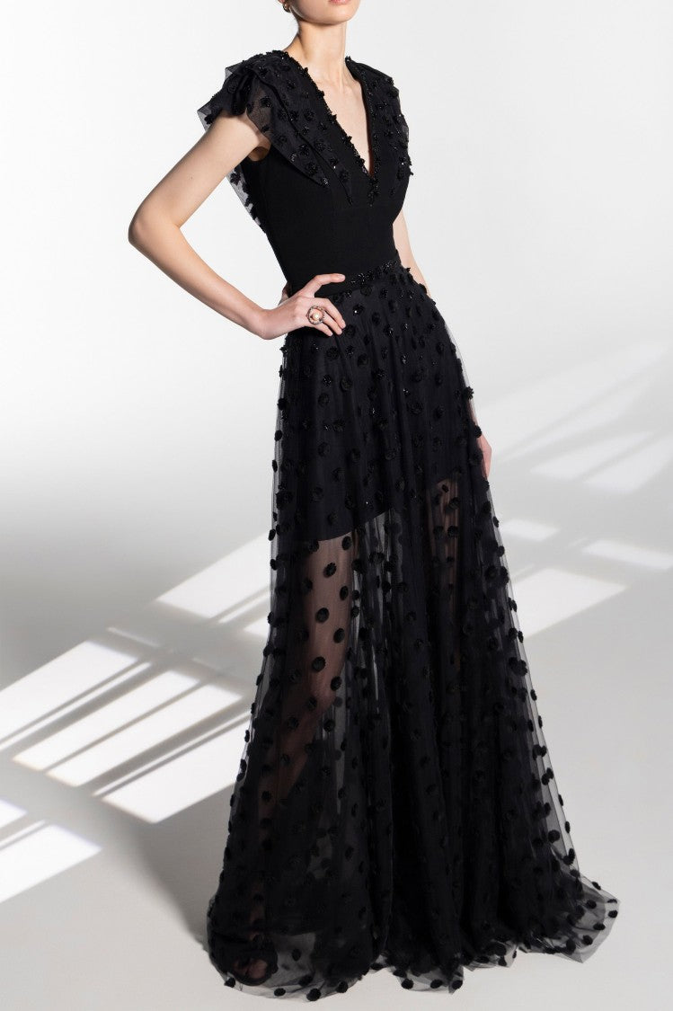 Saiid Kobeisy Beaded Tulle Dress With Polka Dots