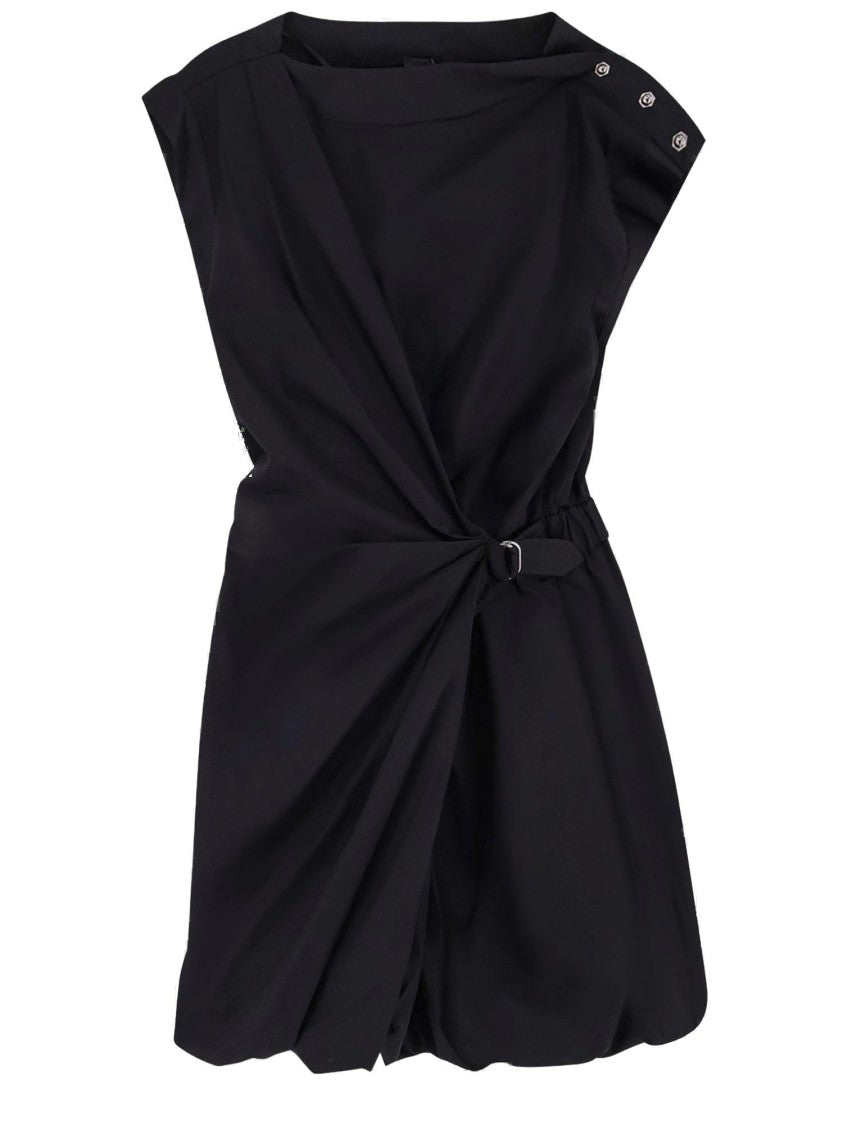 Pinko Cotton Dress With Pleated Skirt And Buttoned Shoulders