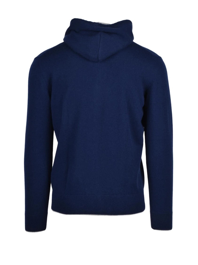 Eleventy Royal Blue Hooded Zip-Up Cashmere Sweatshirt