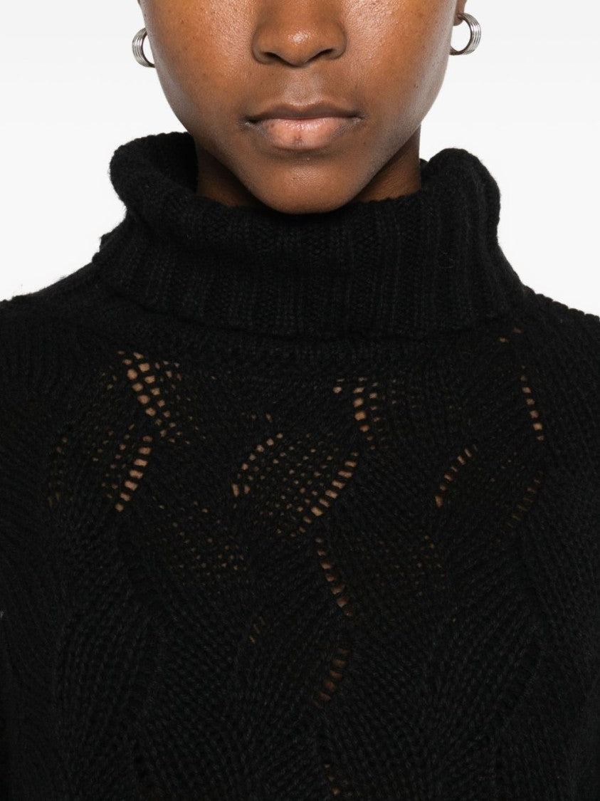Twin-Set Textured Knit Sweater With Turtleneck And Scalloped Edges