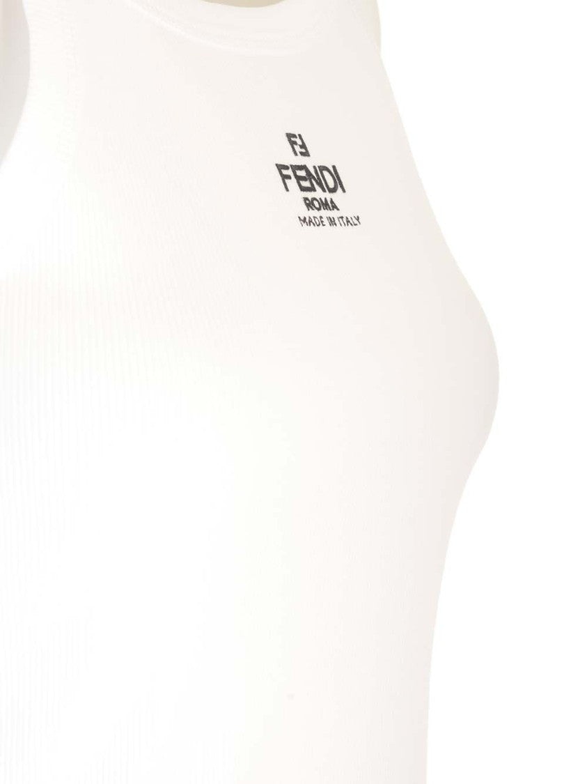 Fendi White Fitted Sleeveless Ribbed Logo Top