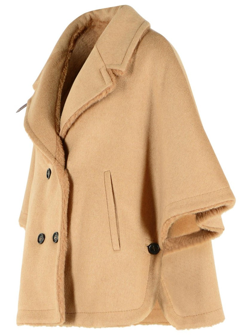 Max Mara Reversible Double Draped Cape In Smooth Baby Camel