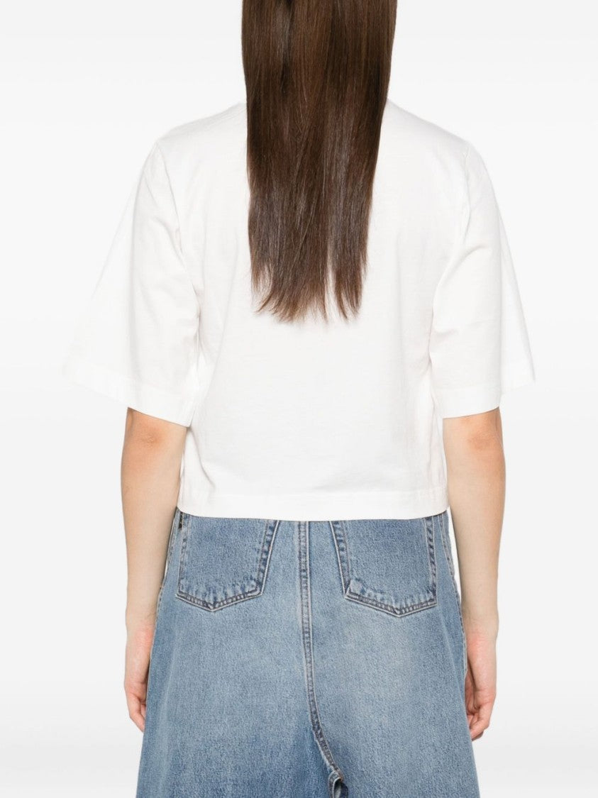 Palm Angels Cropped White T-Shirt With Classic Fit