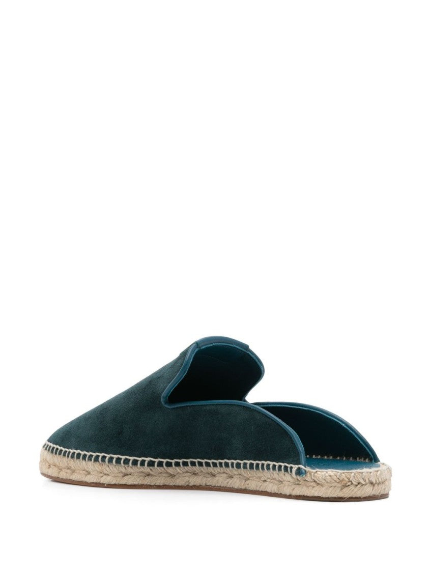 Lanvin Pacific Blue Raffia Logo Flat Shoes