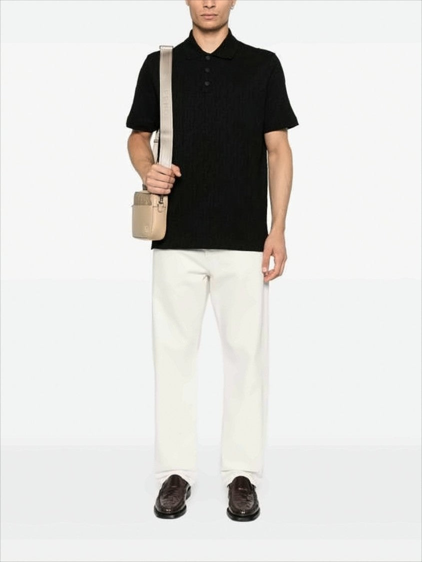 Fendi Textured Black Cotton Polo Shirt