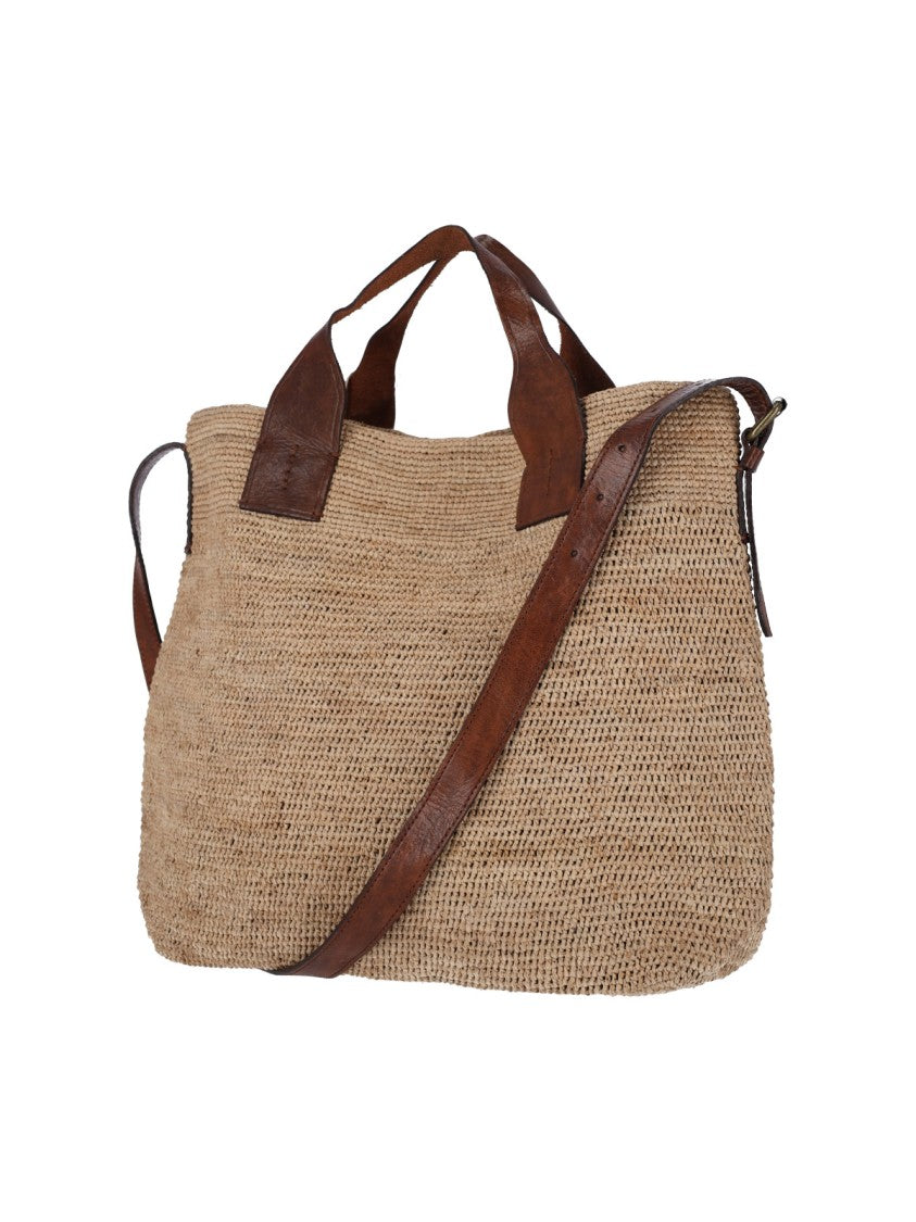 Ibeliv Beige Mety Textured Raffia Shoulder Bag