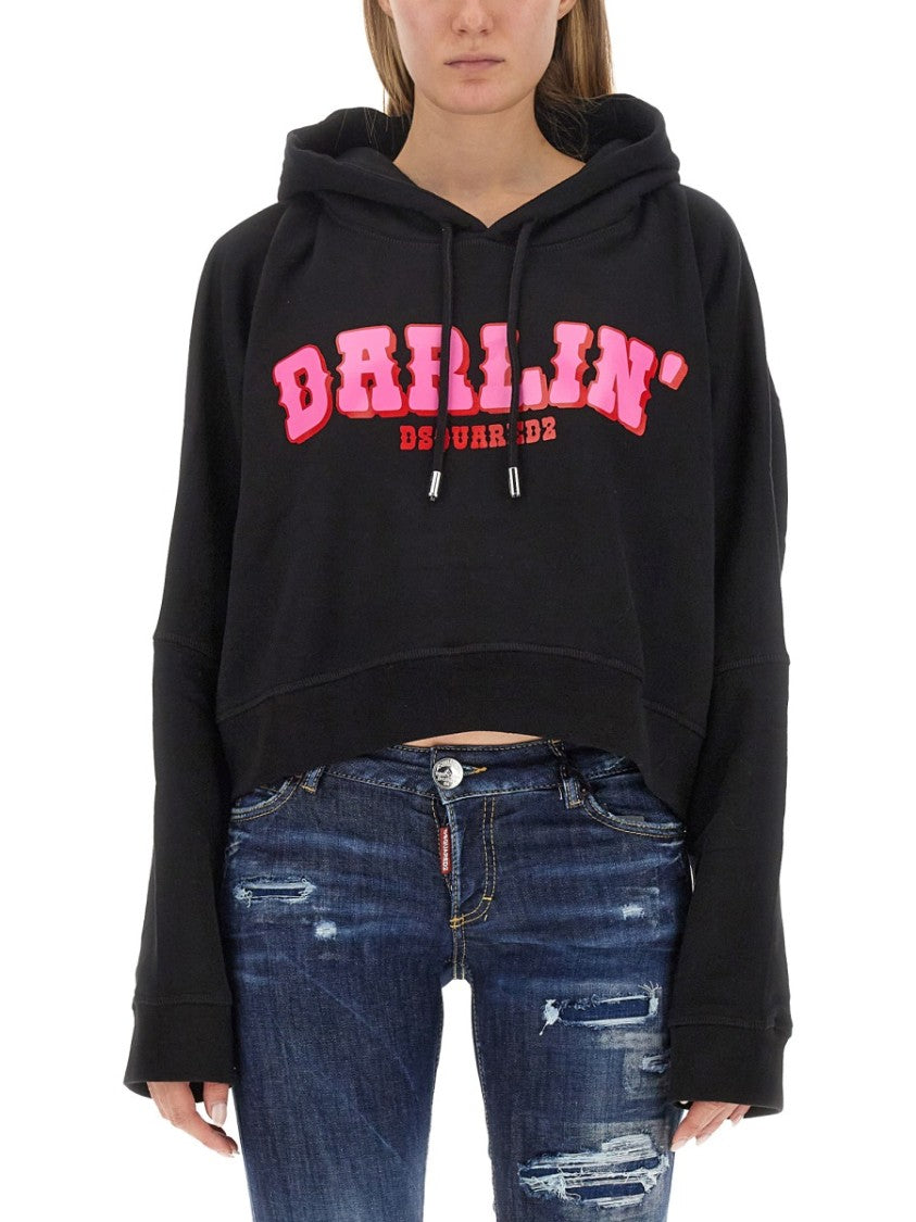 Dsquared2 Cropped Hoodie With Bold Logo
