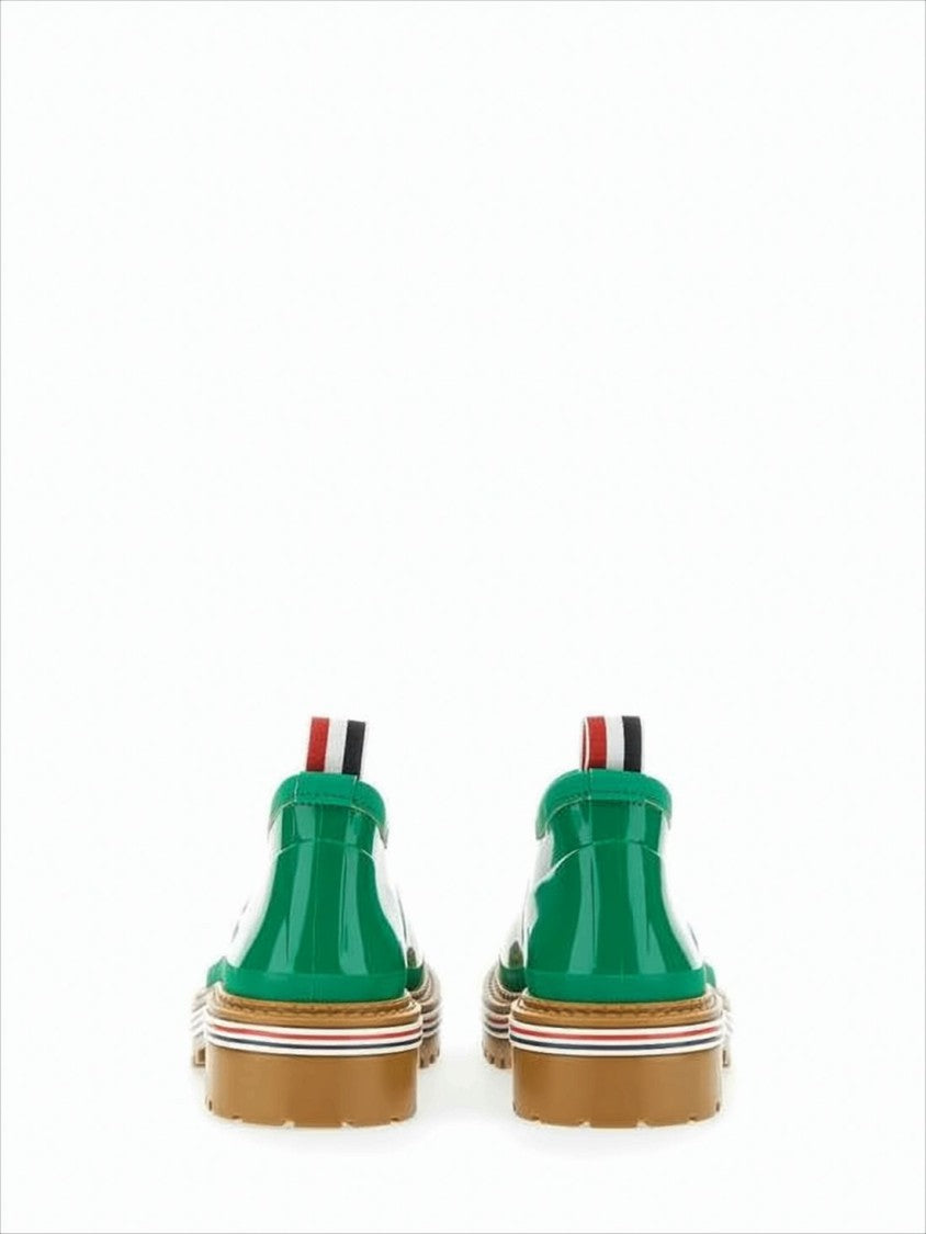 Thom Browne Glossy Green Pvc Boots With Chunky Sole And Tricolor Accents