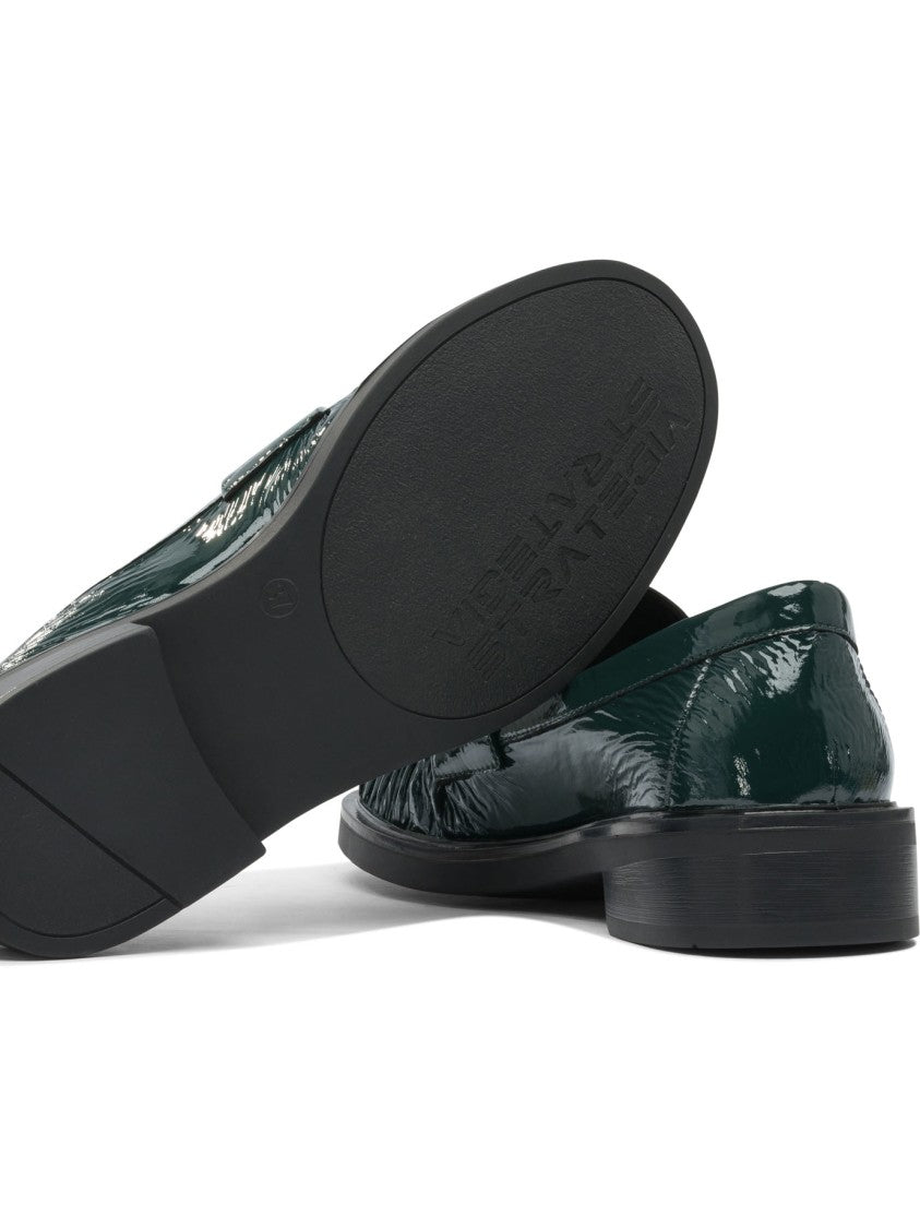 Strategia Glossy Textured Green Loafers