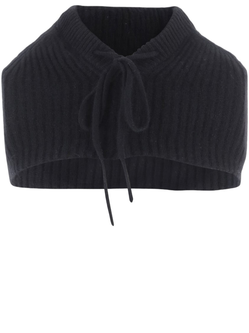 Arch4 Ribbed Knit Cashmere Shawl With Hood And Bow Closure