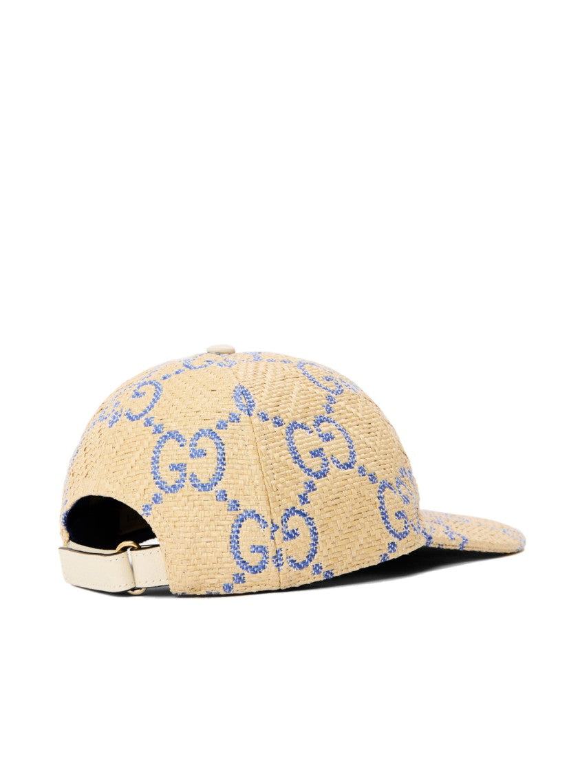 Gucci Raffia Effect Gg Monogram Baseball Cap