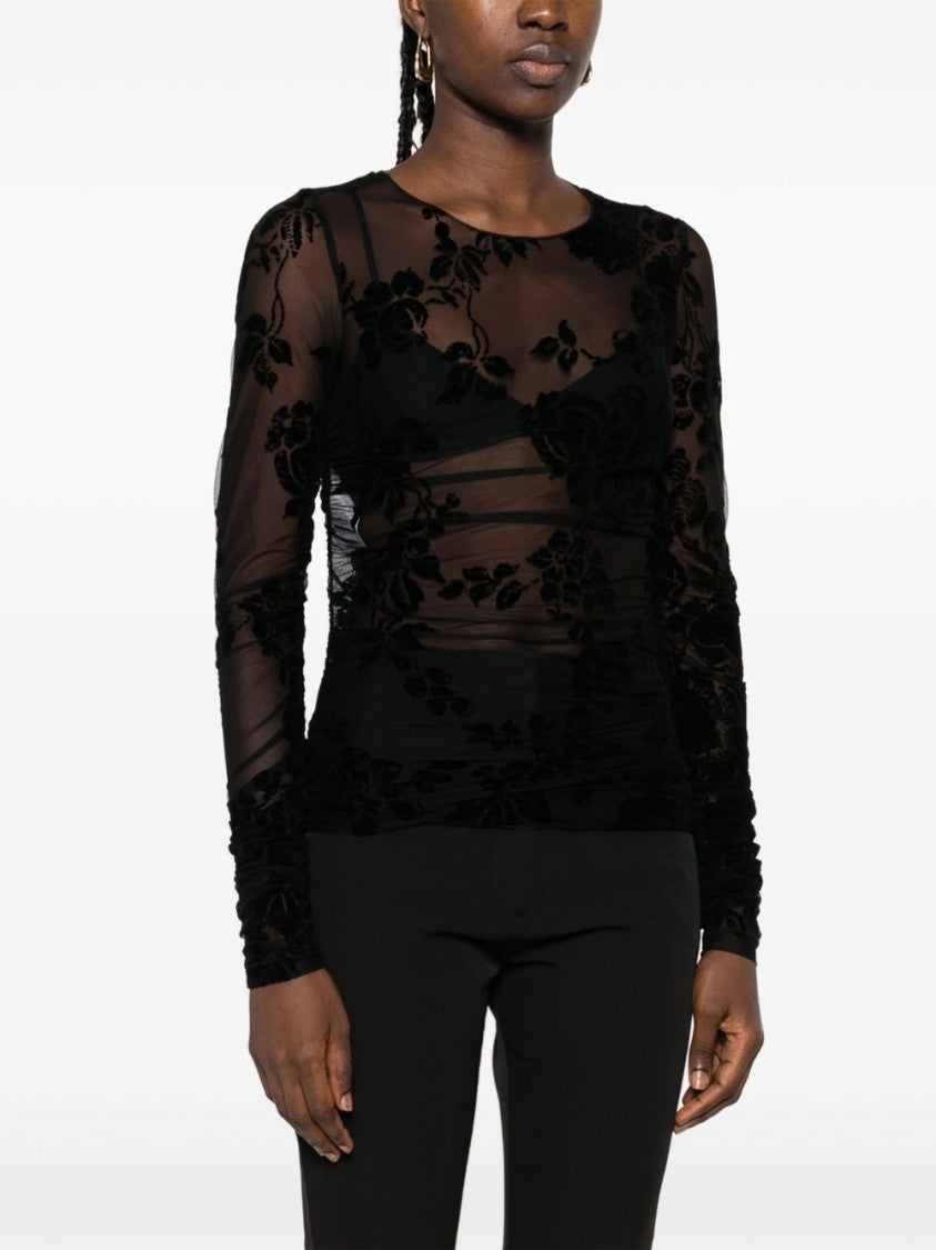 Pinko Sheer Long-Sleeve Floral Flocking Top