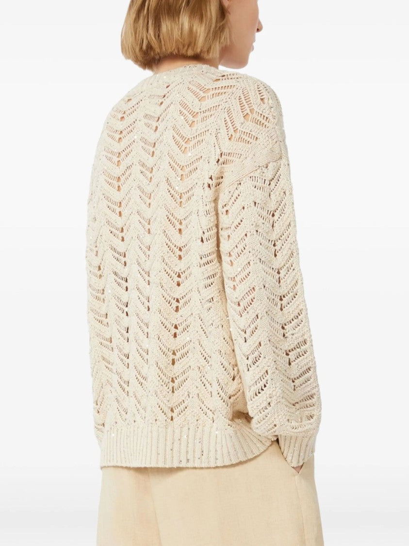 Max Mara Beige Perforated Chevron Knit Top