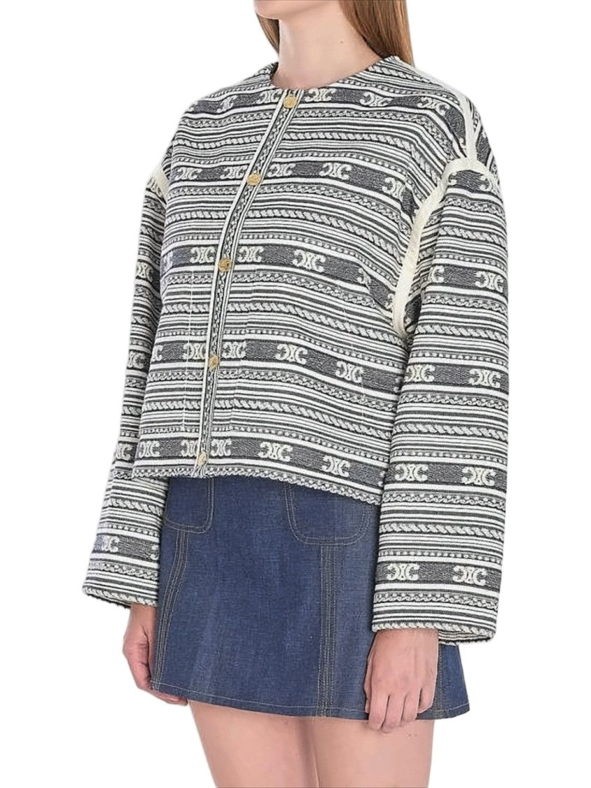 Celine Cropped Boxy Jacket With Gold-Tone Details