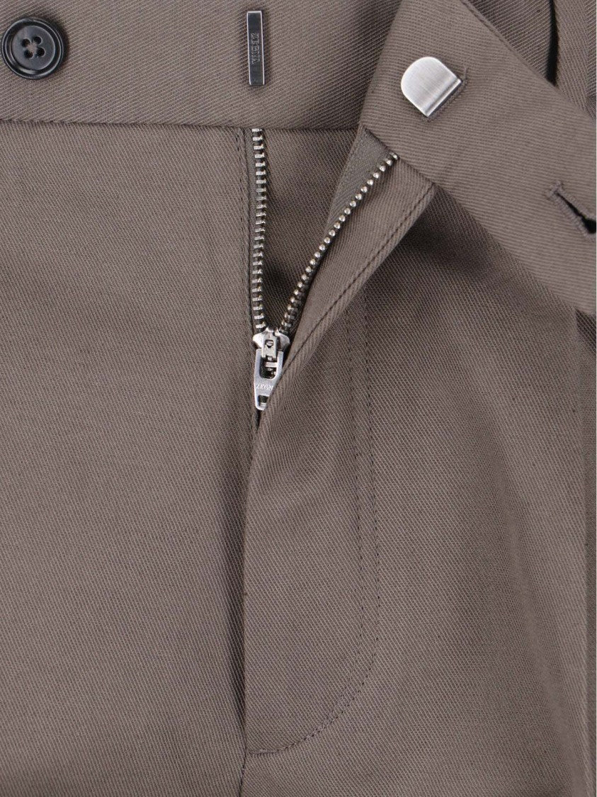 Zegna Taupe Tailored Cotton-Linen Straight Leg Trousers