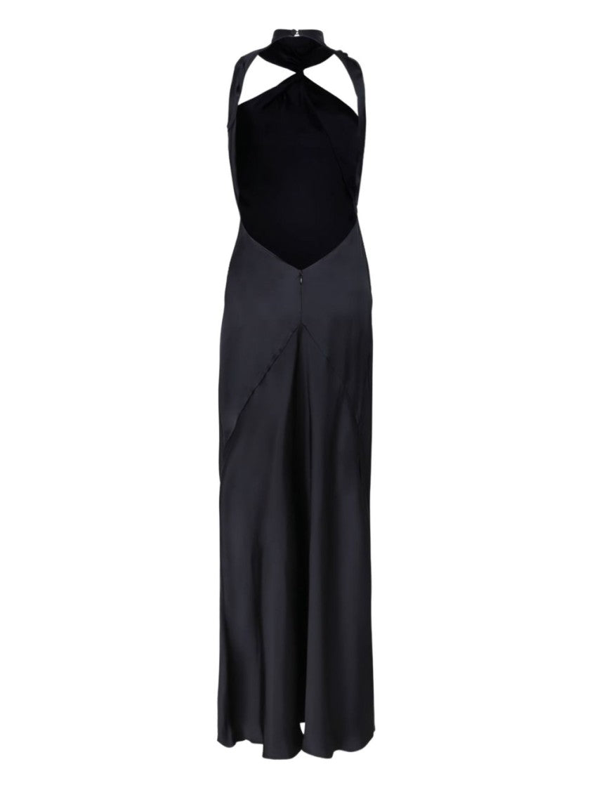 The Attico Black Viscose Satin Halter Dress