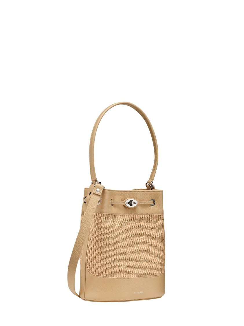 Zanellato Beige Woven Texture Leather Trim Shoulder Bag