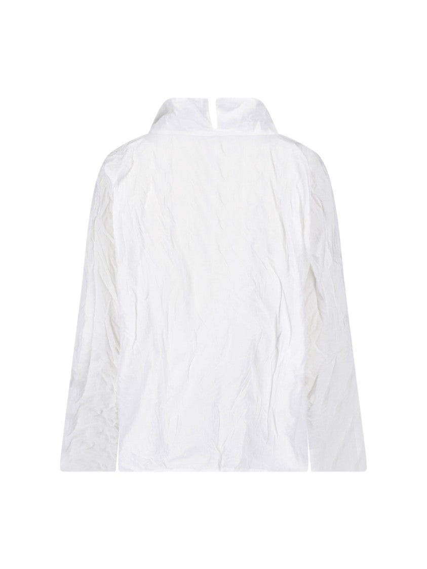 Daniela Gregis White Cut-Out Collar Crinkled Cotton Shirt