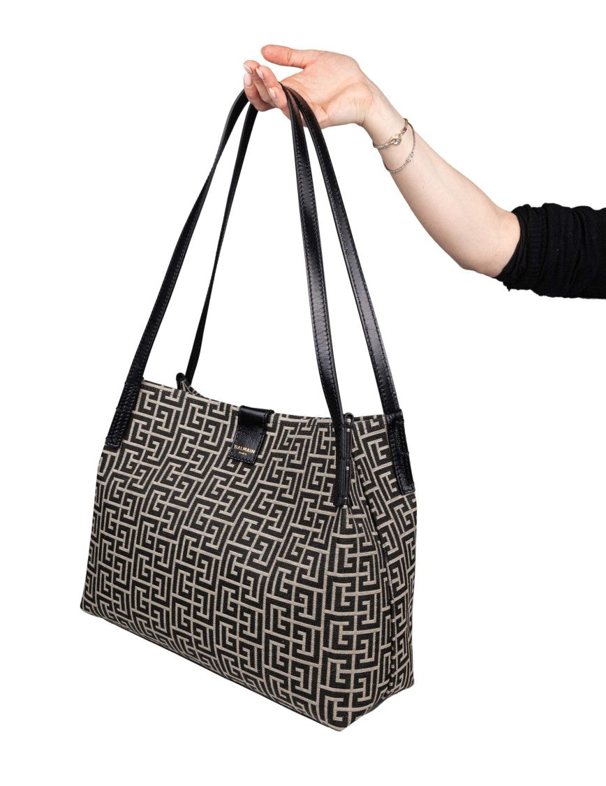 Balmain Release Canvas & Leather Shopper Bag