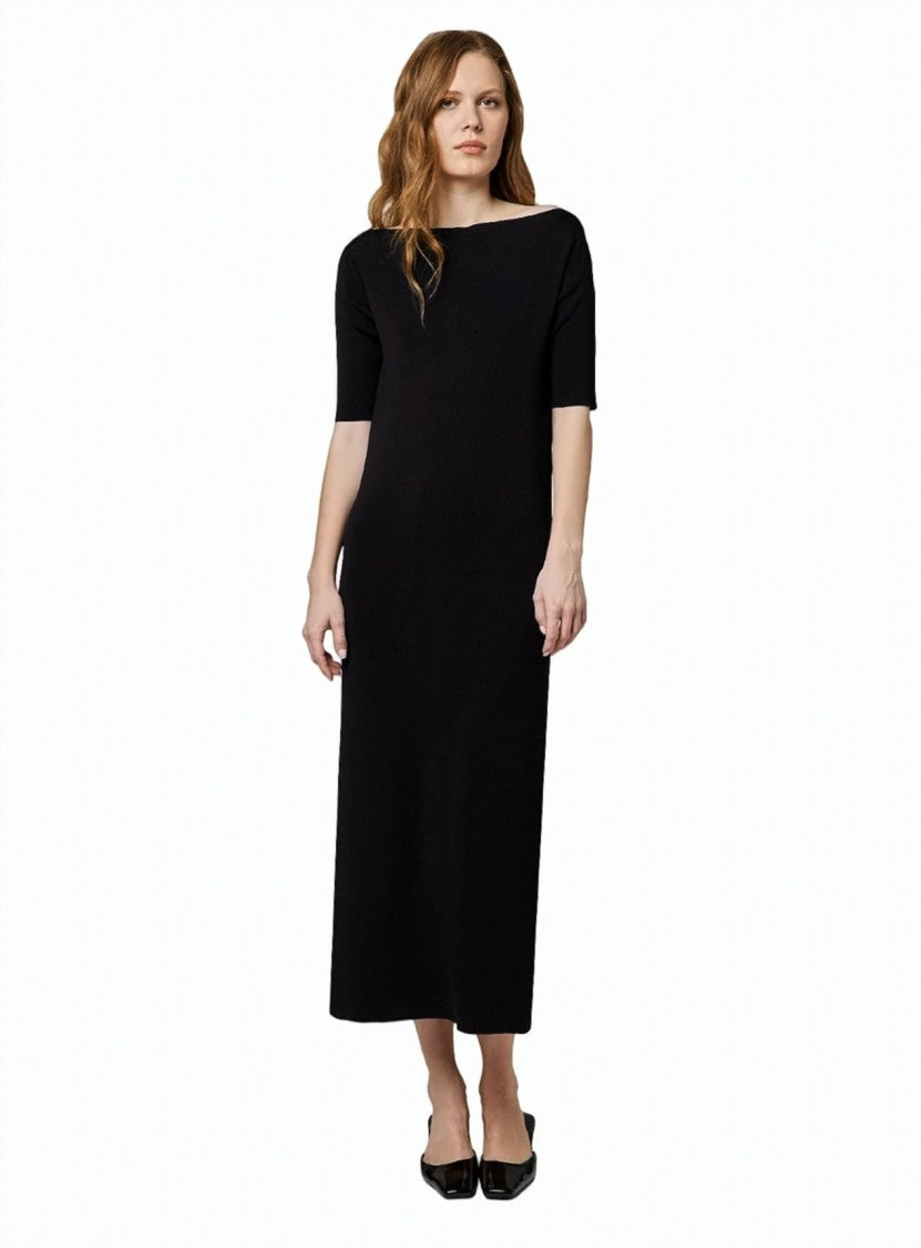 Alpha Studio Elbow-Sleeve Boat-Neck Midi Dress