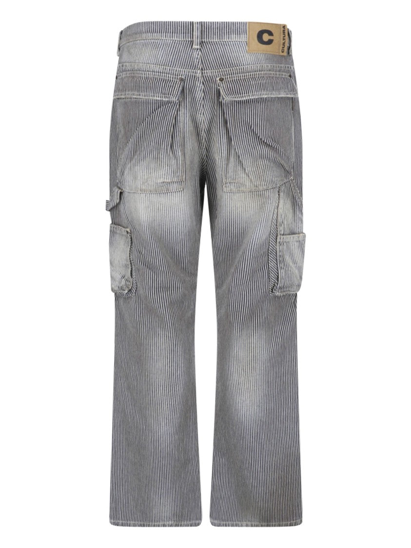 Cultura Relaxed Fit Denim Jeans With Vertical Pinstripe Pattern And Vintage Aesthetic