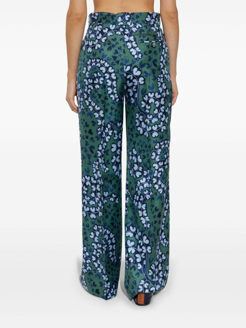 Lanvin Forest Green Patterned Wide Leg Trousers