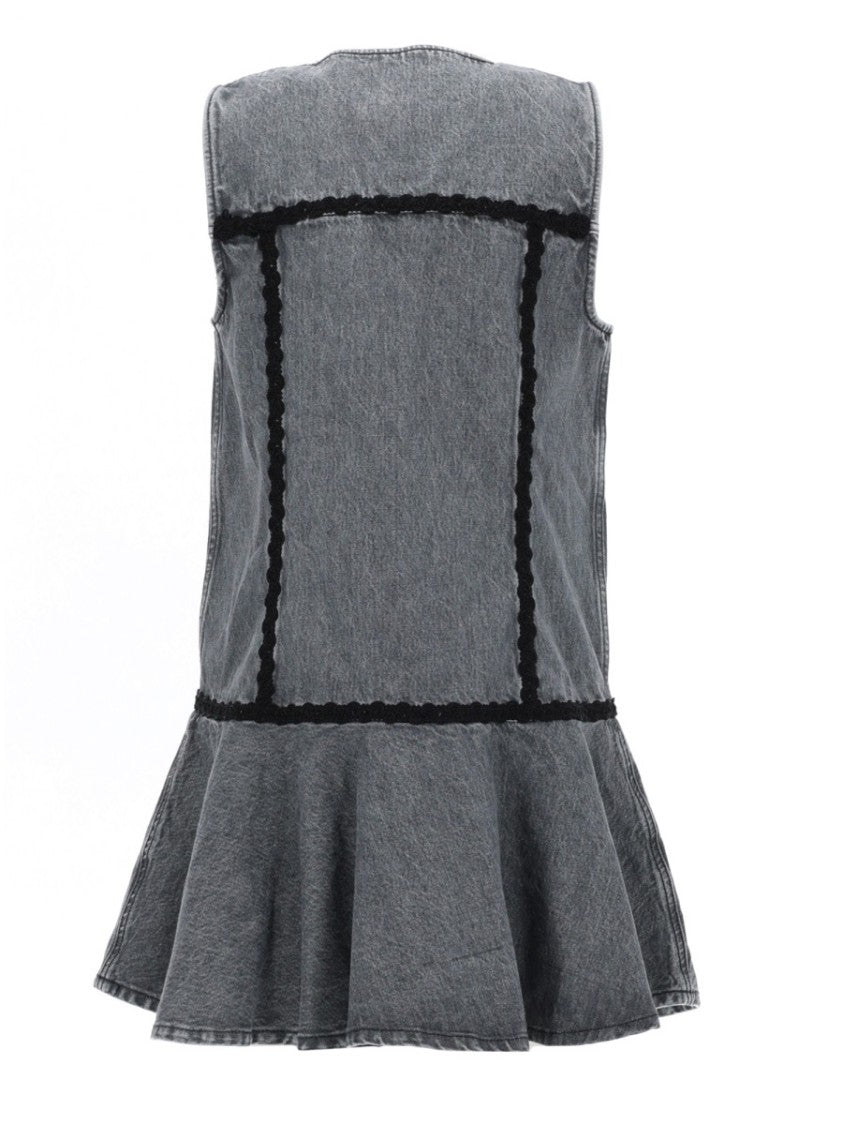 Ganni Washed Grey Gold Buttons Mini Dress