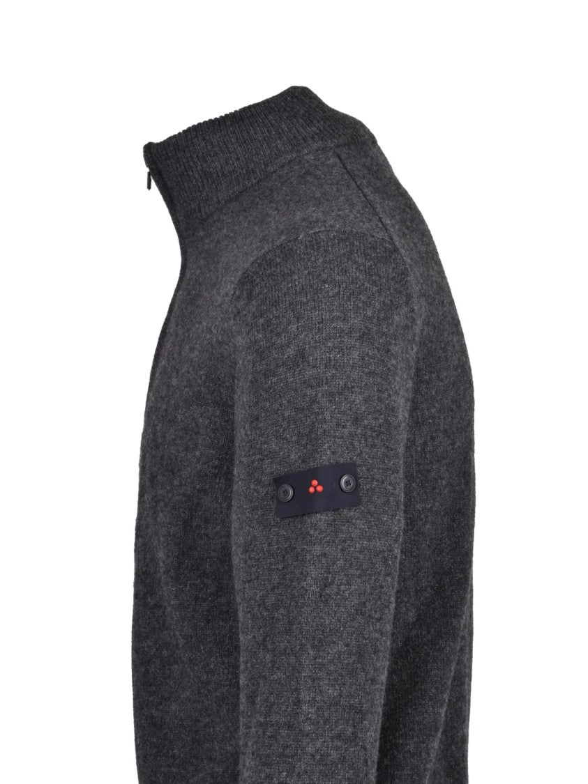 Peuterey Grey Wool-Yak Zip Mock Neck Sweater