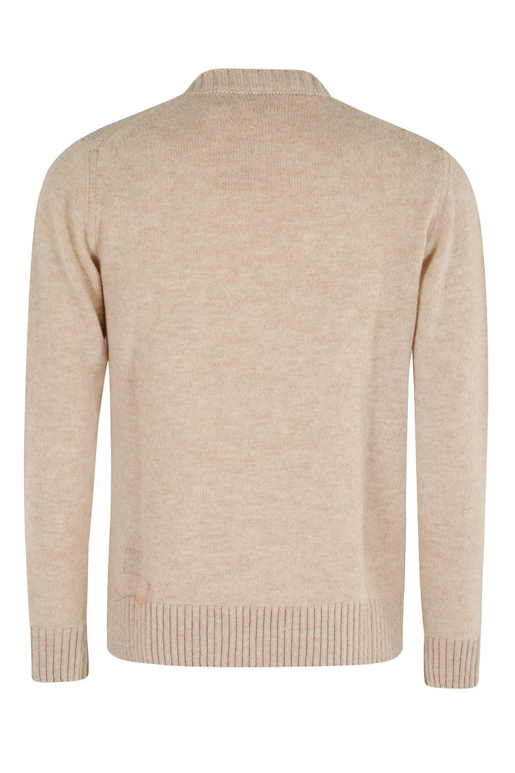 Fortela Knitted Crew Neck Sweater In Natural Beige Merino Wool
