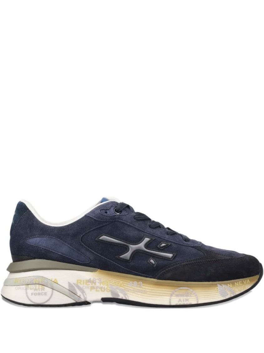 Premiata Navy Blue Suede Sneakers With Gradient Midsole And Logo Detail